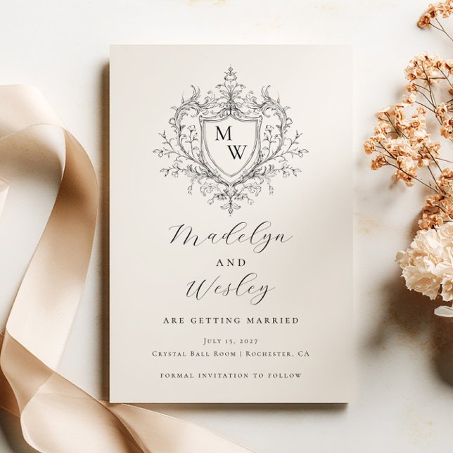 Elegant script monogram crest  spara datumet (Skapare uppladdad)