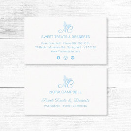 Elegant Script Monogram Cute Baby blue Butterfly Visitkort