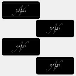 Elegant Script Monogram Editable Black Grått White Klistermärke