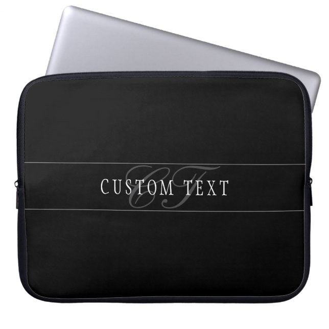 Elegant Script Monogram Editable Black Grått White Laptop Fodral (Framsidan)