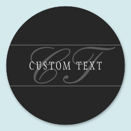 Elegant Script Monogram Editable Black Grått White Runt Klistermärke
