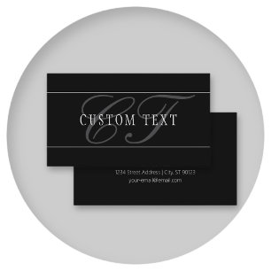 Elegant Script Monogram Editable Black Grått White Visitkort
