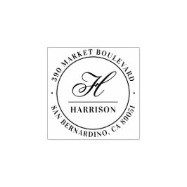 Elegant Script Monogram Family Namn Returadress Stämpel