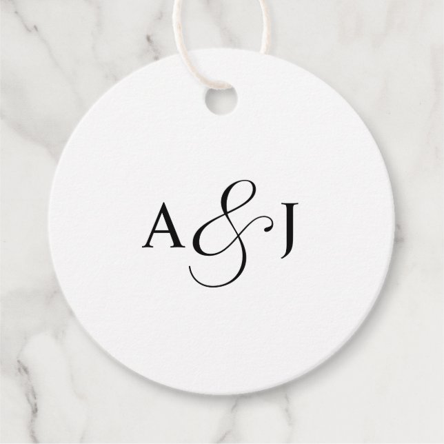 Elegant Script Monogram Forme White Bröllop Gåvor Etiketter (Framsida)