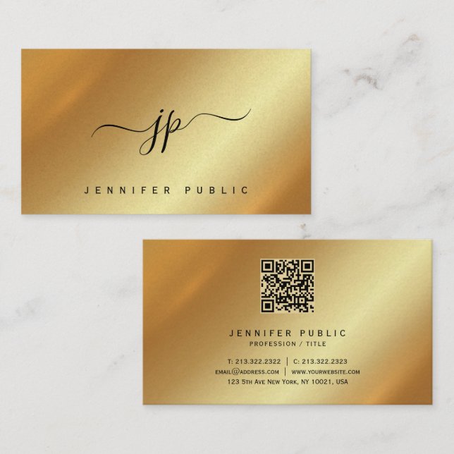 Elegant Script Monogram Gold Premium Pearl Paper Visitkort (Fram/baksida)