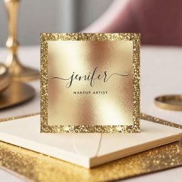 Elegant Script Monogram Guld Glitter Ram, Modern Fyrkantigt Visitkort