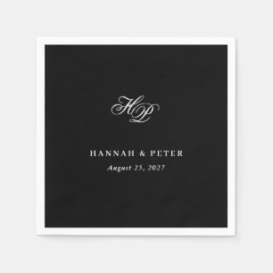 Elegant Script Monogram Initialer Black Bröllop Pappersservett