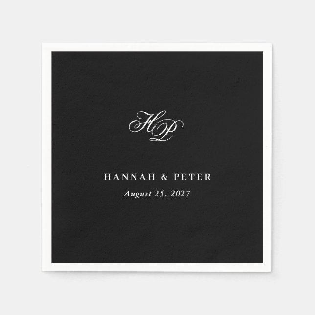 Elegant Script Monogram Initialer Black Bröllop Pappersservett (Framsidan)