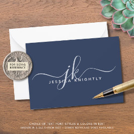 Elegant Script Monogram Initialer Namn Blue Anteckningskort