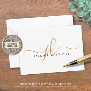 Elegant Script Monogram Initialer Namn Guld Black Anteckningskort