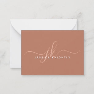 Elegant Script Monogram Initialer Namn Terracotta Anteckningskort