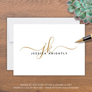 Elegant Script Monogram Initialer Namn White Guld Anteckningskort