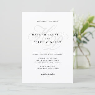Elegant Script Monogram Initialer White Bröllop Inbjudningar