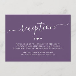 Elegant Script Monogram Lila Wedding Reception Tilläggskort