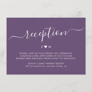 Elegant Script Monogram Lila Wedding Reception Tilläggskort