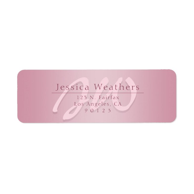 Elegant Script Monogram Mauve Ombre-Returadress Returadress Etikett (Framsidan)