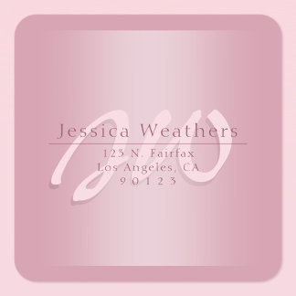 Elegant Script Monogram Mauve Ombre Return Address Fyrkantigt Klistermärke