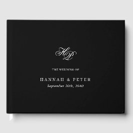 Elegant Script Monogram Minimal Black Bröllop Chic Gästböcker