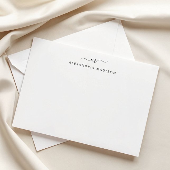 Elegant Script Monogram Modern Swash Stationery Anteckningskort (Skapare uppladdad)