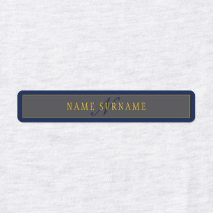 Elegant Script Monogram Mörk Navy Blue Grått & Gul Klistermärke