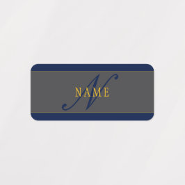 Elegant Script Monogram Mörk Navy Blue Grått & Gul Klistermärke