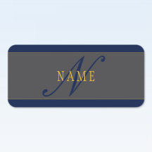 Elegant Script Monogram Mörk Navy Blue Grått & Gul