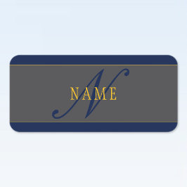 Elegant Script Monogram Mörk Navy Blue Grått & Gul Klistermärke