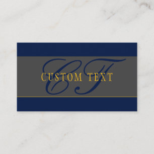 Elegant Script Monogram Mörk Navy Blue Grått & Gul Visitkort