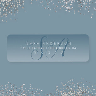 Elegant Script Monogram Ombre Blue-Returadress Returadress Etikett