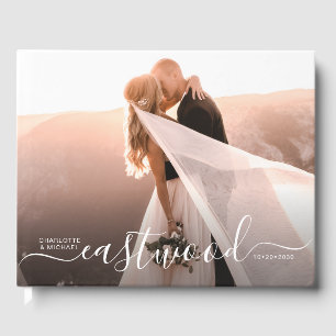 Elegant Script Monogram Photo Bröllop Gästböcker