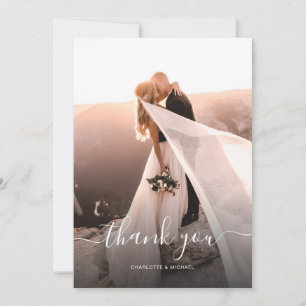 Elegant Script Monogram Photo Bröllop Tack Kort
