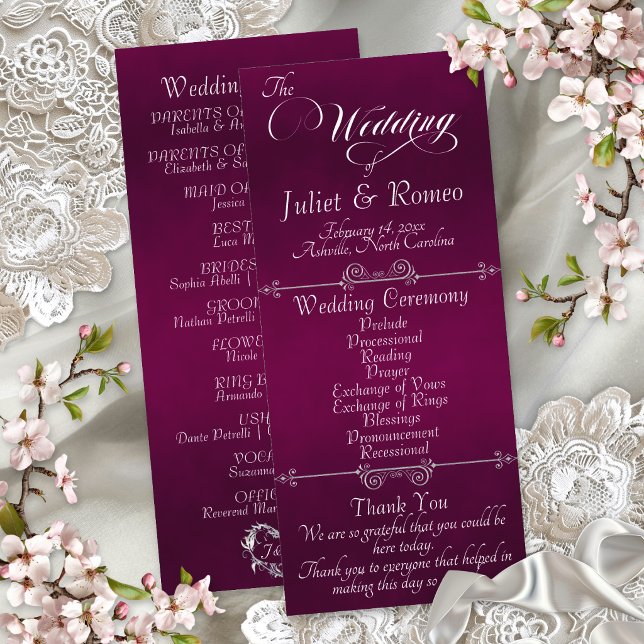Elegant Script & Monogram - Plommonbröllop Program (Skapare uppladdad)