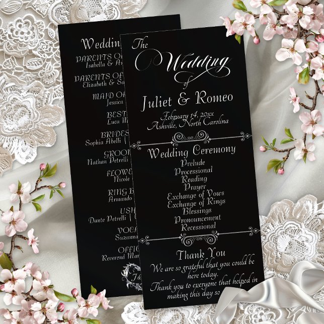 Elegant Script & Monogram - Svart Bröllop Program (Skapare uppladdad)
