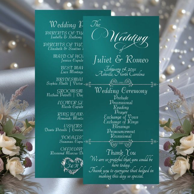 Elegant Script & Monogram - Teal Wedding Program (Skapare uppladdad)