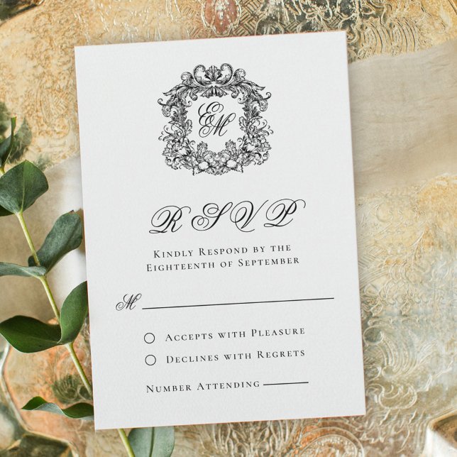 Elegant Script Monogram Vapensköld Bröllop OSA Kort (Skapare uppladdad)