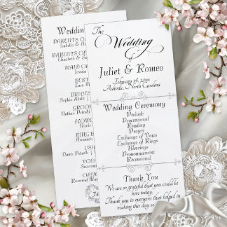 Elegant Script & Monogram - Vit Pärla Bröllop Program