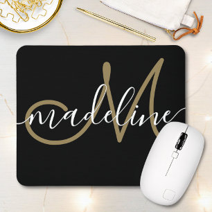 Elegant Script Monogrammed Black Guld Musmatta