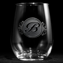 Elegant Script Monogrammed stenlöst glas Vin