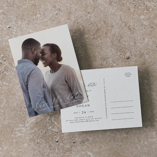 Elegant Script Mörk Fotomall Spara datum Inbjudan Vykort (Skapare uppladdad)