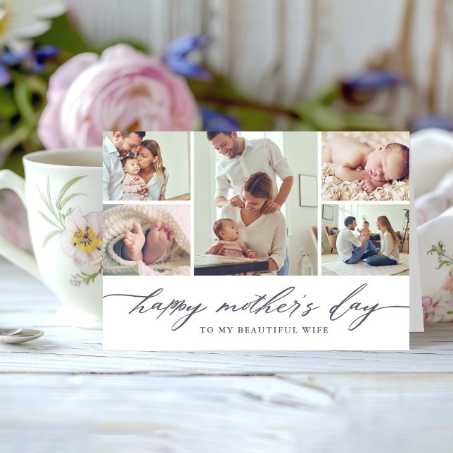 Elegant Script Mors dag Photo Collage Kort (Skapare uppladdad)