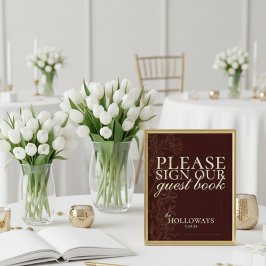 Elegant Script Mousse Brown Bröllop Guestbook Poster
