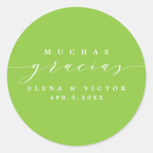 ELEGANT SCRIPT MUCHAS GRACIAS TACK STICKER RUNT KLISTERMÄRKE