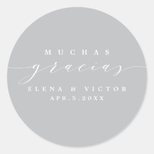 ELEGANT SCRIPT MUCHAS GRACIAS TACK STICKER RUNT KLISTERMÄRKE