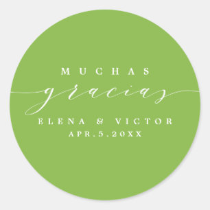 ELEGANT SCRIPT MUCHAS GRACIAS TACK STICKER RUNT KLISTERMÄRKE