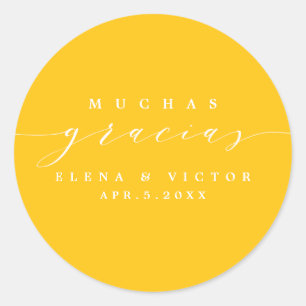 ELEGANT SCRIPT MUCHAS GRACIAS TACK STICKER RUNT KLISTERMÄRKE