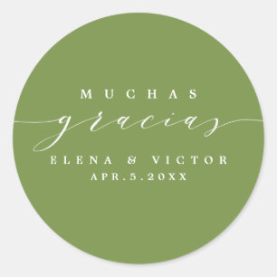 ELEGANT SCRIPT MUCHAS GRACIAS TACK STICKER RUNT KLISTERMÄRKE