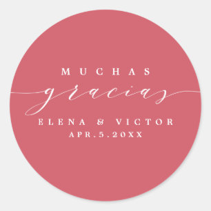 ELEGANT SCRIPT MUCHAS GRACIAS TACK STICKER RUNT KLISTERMÄRKE