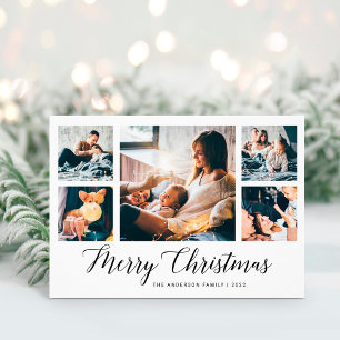 Elegant Script Multi Photo Grid GOD JUL Julkort