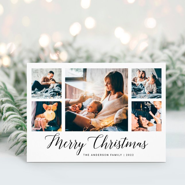 Elegant Script Multi Photo Grid | GOD JUL Julkort (Skapare uppladdad)