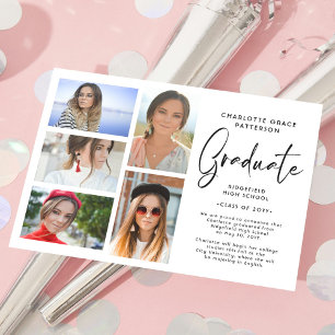 Elegant Script Multi Photo Studenten-meddelande Inbjudningar